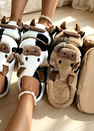 Мультяшные тапочки коровки прикольные женские тапочки-игрушки коровка