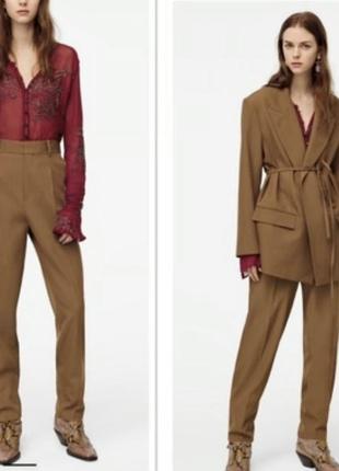 Жіночий брючний костюм zara, коричневий, розмір m, вовна