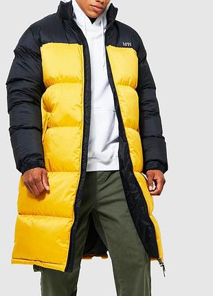 Пуховик чоловічий boohoo man довгий зимовий жовтий