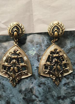 Сережки кліпси вінтажні металеві золотисті