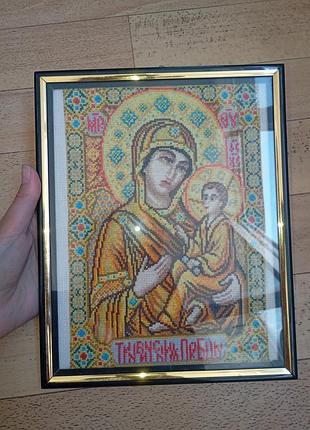 Вышитая икона божей тихвинской матери