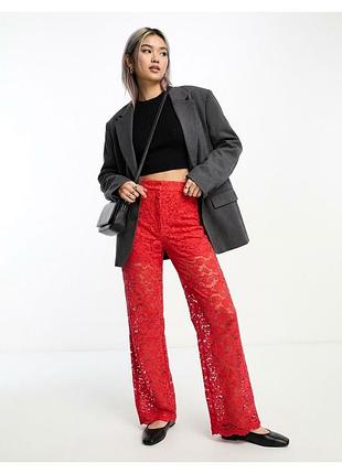 Кружевные ажурные брюки палаццо harper & yve, красный цвет, на подкладке из 100% вискозы, размер xs