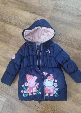 Куртка дитяча зимова peppa pig стьобана з капюшоном синя