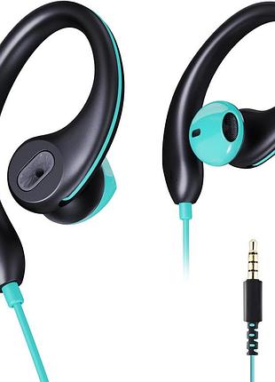 Спортивні дротові навушники з мікрофоном mucro 3.5mm (з завушним кріпленням earhook, ipx5, turquoise/black)