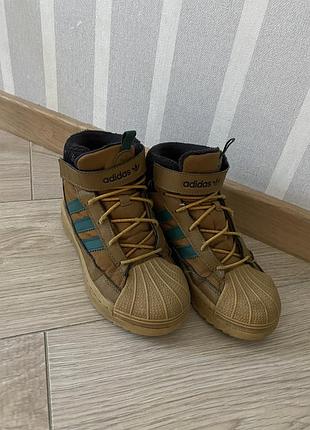 Черевики зимові для хлопчика adidas високі коричневі з бірюзовим