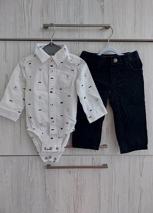 Брендовый нарядный костюм carters рубашка боди и вельветовые брюки для мальчика 6-9м