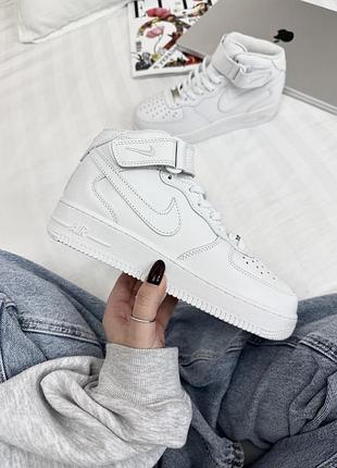 Высокие кроссовки nike force high classic white найк форс из кожи белые для женщин зимние