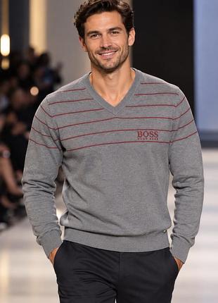Чоловічий джемпер boss hugo boss сірий m бавовна