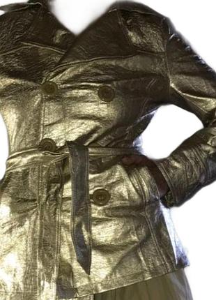 Нереальний вінтажний укорочений тренч y2k у стилі рідкого золота (ефект металлик)