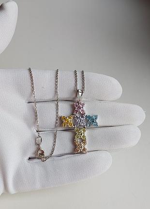 Серебряная цепочка с подвеской крестик