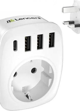 Адаптер розетки 5-в-1 с 3 портами зарядного устройства usb lencent white