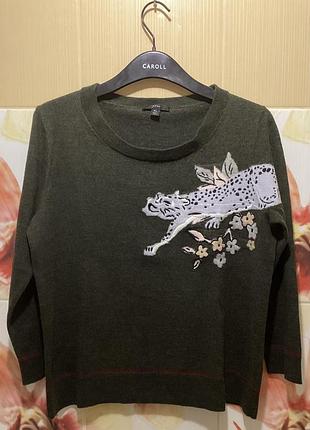 Жіночий светр j.crew з мериносової вовни з гепардовим принтом, розмір xl