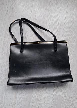 Ретро-сумка jane shilton (made in england) / винтажный кожаный черный ридикюль 60-70-х годов