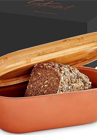 Steinzeit design хлебница – короб для хранения хлеба из дышащей глины – керамическая хлебница с элегантной бамбуковой крышкой – контейнер
