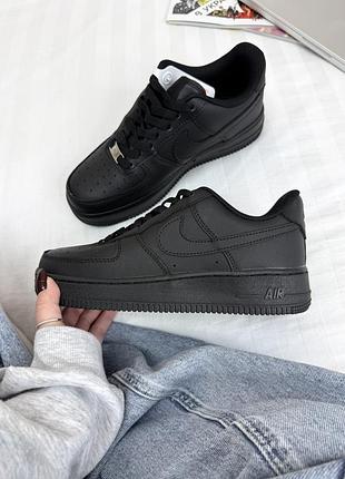 Кросівки nike force classic найк форс классик чорні шкіряні для жінок повсякденні