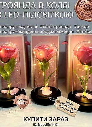 Роза в колбе с led подсветкой розовая - премиум подарок любимой