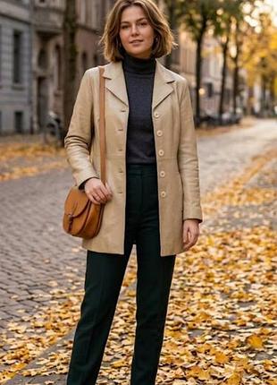 Пиджак женский demi collection светлый беж кожаный xs - s