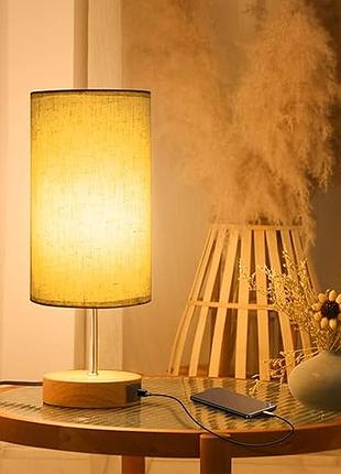 Atlaz vintage linen лампа у кровати с регулировкой яркости и зарядной функцией e27 7w, 2 usb порта для зарядки для спальни, гостиной