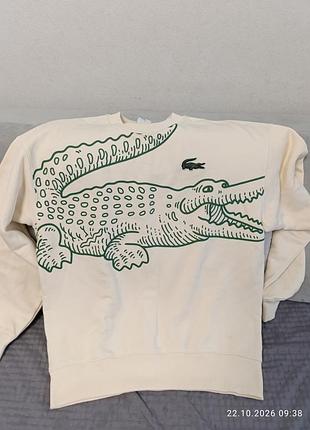 Кофта чоловіча lacoste молочна з принтом крокодила