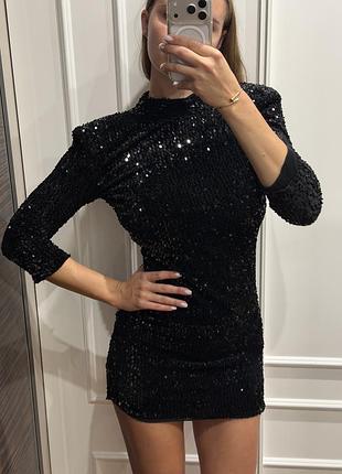 Вечірня сукня жіноча zara міні чорна в паєтках