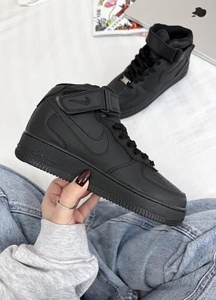 Высокие кроссовки nike force high classic black найк форс черные из кожи для мужчин с мехом