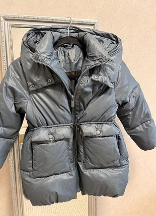 Пуховик дитячий zara синій з капюшоном