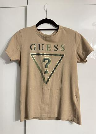 Футболка для дівчинки guess kids бежева бавовна 12 років