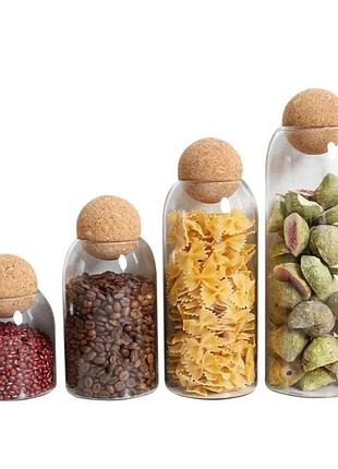 Набір банок для зберігання харчових продуктів скляні з корковою пробкою 4 шт