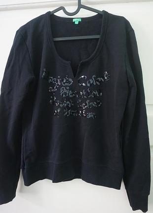 Лонгслів, кофта трикотажна з довгим рукавом жіноча, benetton, чорна, розмір l, бавовна 100%