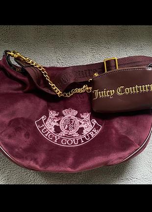 Juicy couture сумка велюрова бордова з гаманцем