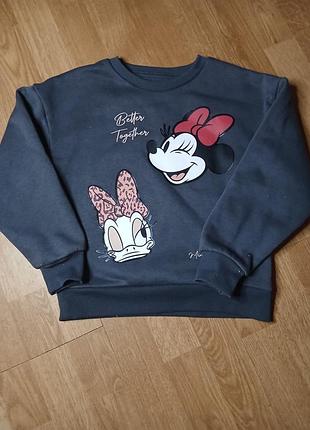 Світшот для дівчинки disney з принтом мінні маус та дейзі дак графітового кольору