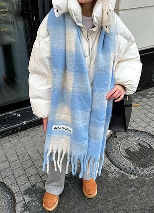 Шарф acne studios у блакитну клітинку з вовни