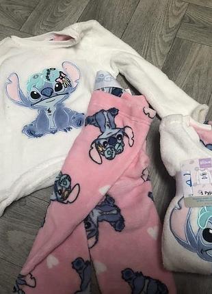 Нова тепла піжама primark stitch стич  махрова новая пижама рожева біла