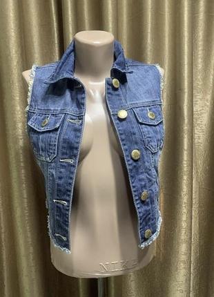 Джинсовий жилет жилетка denim&co укорочений розмір 8/s 2