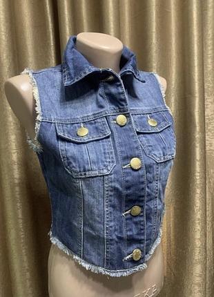 Джинсовий жилет жилетка denim&co укорочений розмір 8/s 3