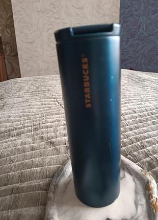 Темно-синяя вакуумная термокружка starbucks stainless steel tumbler (navy blue).