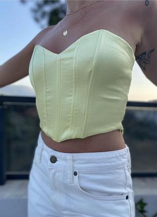 Жіночий сатинивий корсет zara лимонного кольору