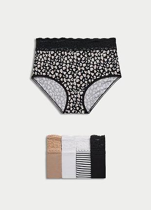 Трусики женские marks & spencer full briefs с кружевом, набор 5 штук, размер 22
