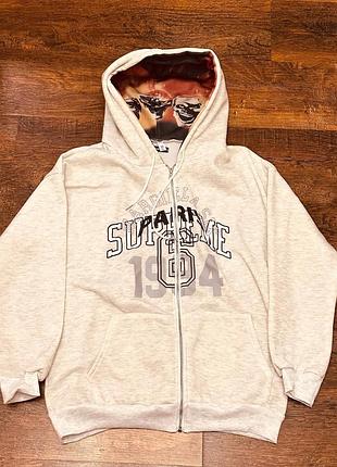 Худі supreme x mm6 maison margiela сіре зіп-худі