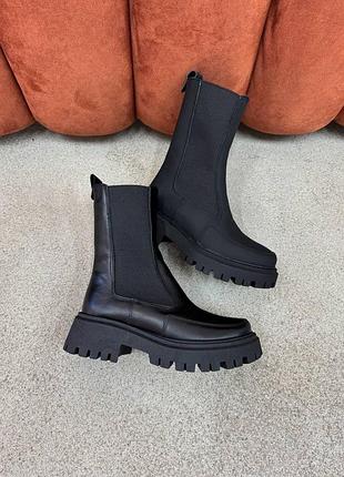 Жіночі черевики челсі високі чорні матова шкіра