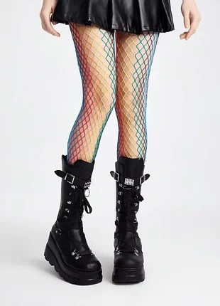 Колготки жіночі в сітку веселкові 🌈 y2k rainbow fishnet 🎪 карнавал, фестиваль 📏 one size xs-xxl 🔍 райдужні в крупну сітку, кольорові хелловін