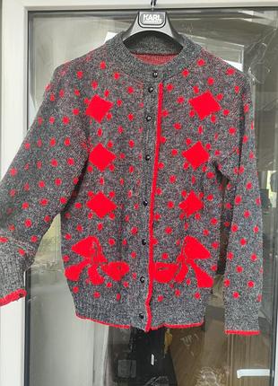 Коллекционный винтажный кардиган made in u.k. с бантами и ромбами (80s/90s)