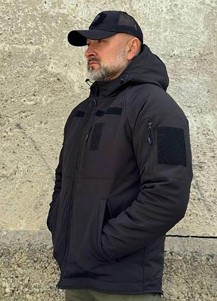 Зимняя тактическая куртка soft shell с утеплением omni-heat black