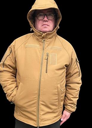 Зимняя тактическая куртка soft shell с утеплением omni-heat койот
