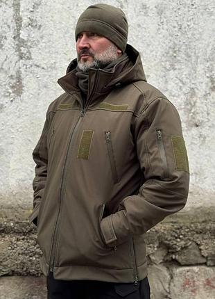 Зимова тактична куртка soft shell з утепленням omni-heat олива