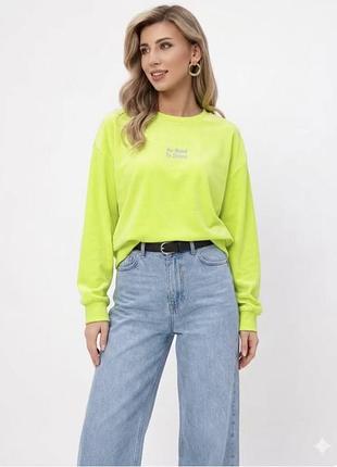 Жіночий світшот оверсайз zara неоново-жовтий бавовна розмір s