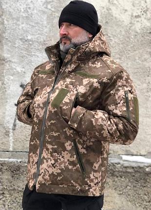 Тактична зимова куртка з капюшоном soft shell піксель