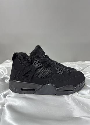 Кросівки nike air jordan 4 retro black cat winter fur на хутрі