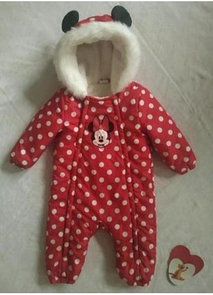 Зимовий комбінезон бренду f&f принт mini mouse на хутяній підкладці uk  12-18 eur  86