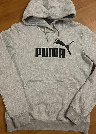 Орігінальне худи puma essentials fleece logo hoodie (s) сіре кофта пума